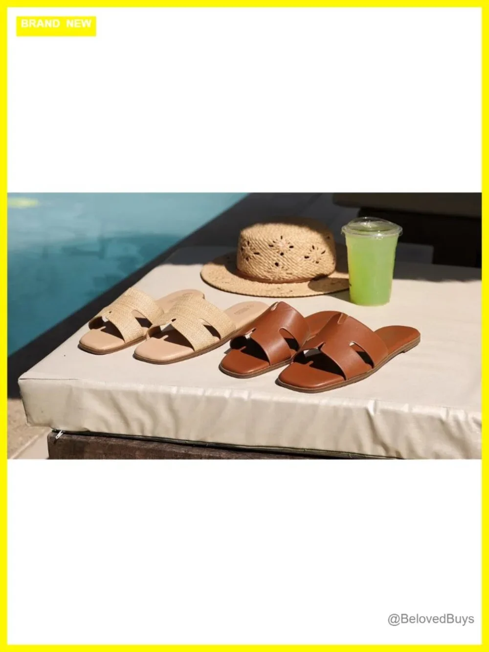 Women's Flat Slide Sandals Comfortable Slip On PU Leather Square Toe